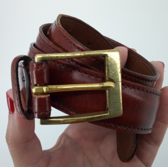 Rare Vintage DOONEY & BOURKE Red Brown Leather Belt Wellington Calf 36 Gold - Picture 3 of 9
